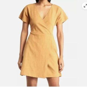 Madewell Women's Tan Flutter Sleeve Faux Wrap Mini Dress
